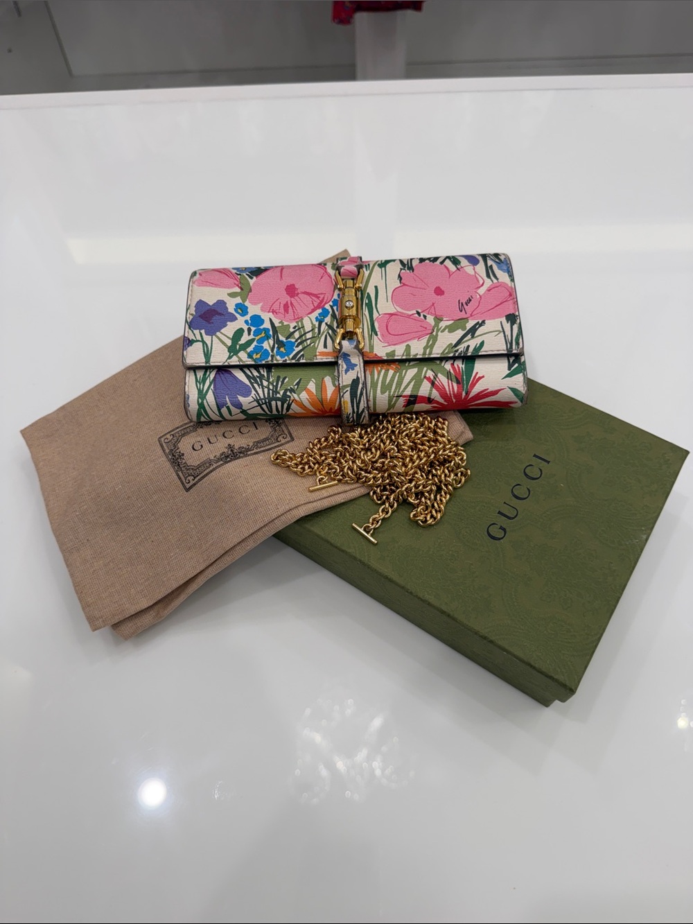 Gucci Jackie 1961 Mini Bag/Wallet in Pink, Green, Blue & Gold Floral